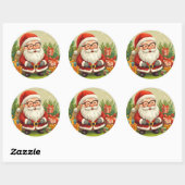 Rond Smiling Santa Festive Sticker (Feuille)