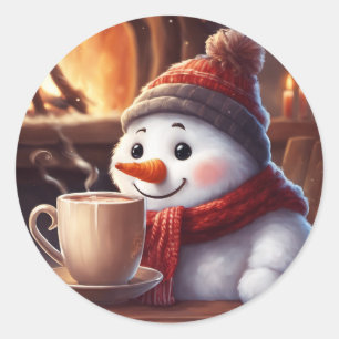 Rond Snowman avec Sticker à café chaud vapeur
