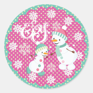 Rond Snowman Joy Noël Snowflakes Round Sticker