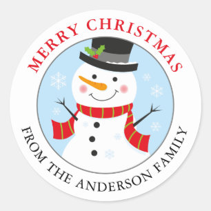 Rond Snowman Sticker de vacances personnalisé ronde