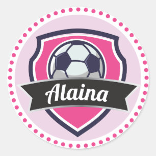 Rond Soccer Rose Girls Nom Sticker de fête d'anniversai