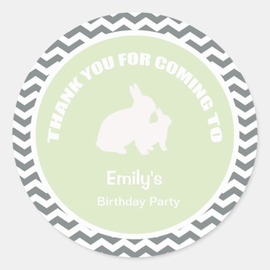 Rond Soirée d'anniversaire Bunny merci sticker vert (Devant)