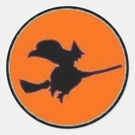 Rond Sorcière en Orange Moon - Sticker Halloween (Devant)