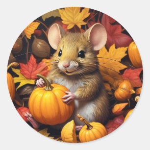Rond Souris d'automne avec Sticker Citrouille & Feuille