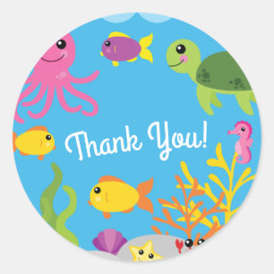 Rond Sous la mer 1er anniversaire Sticker Seals Merci