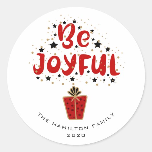 Rond Soyez Joyful Red boîte cadeau Sticker (Devant)