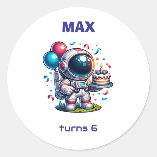 Rond  Space Explorer Astronaut Birthday Sticker (Devant)