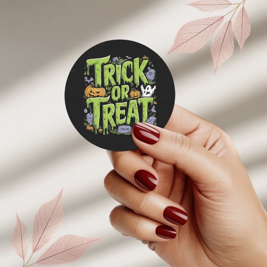 Rond Spooky Trick or Treat Slime Halloween Sticker