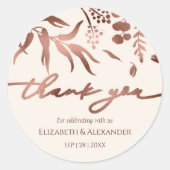 Rond Spring Wedding Merci Sticker Rose Gold Foil (Devant)