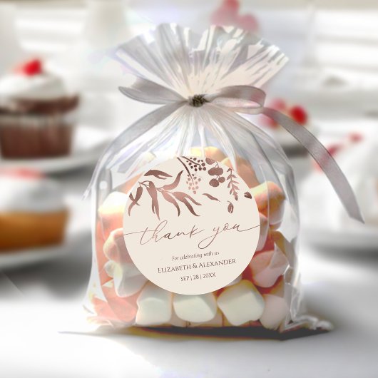 Rond Spring Wedding Merci Sticker Rose Gold Foil