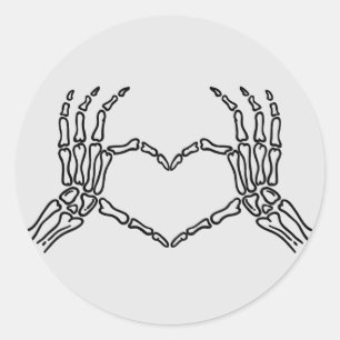 Rond Squelette Mains Coeur Sticker forme