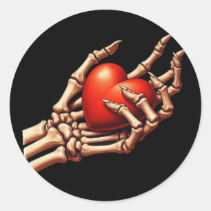 Rond Squelette tenant main rouge Sticker coeur