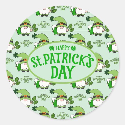 Rond St. Patrick’s Day Gnome Green Sticker (Devant)