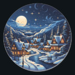Rond Starry Christmas Village By Night Sticker<br><div class="desc">Élevez vos décorations de vacances avec notre autocollant de village de Noël étoilé. Vous pouvez y ajouter votre texte favori pour montrer vos souhaits. Veuillez utiliser le bouton "Customiser" pour ajouter du texte. Merci pour votre choix. Découvrez la magie festive dans notre magasin!</div>