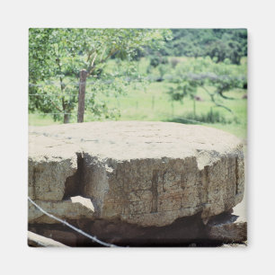 Rond stenen gesneden blok Mayaruïnes Copan Foto Magneet