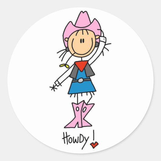 Rond Stick Figure Cowgirl dans Sticker Casquette rose/B (Devant)