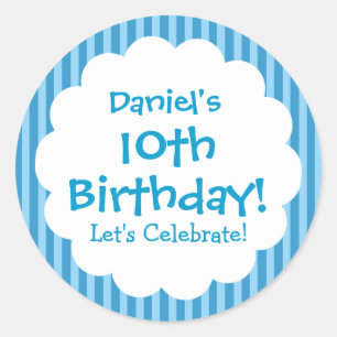 Rond Sticker 10e anniversaire Bleu Stripes V1C