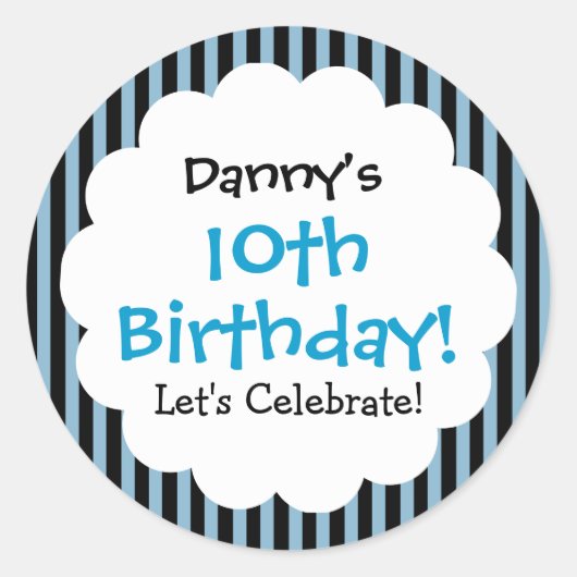 Rond Sticker 10e anniversaire Bleu Stripes V1CA (Devant)