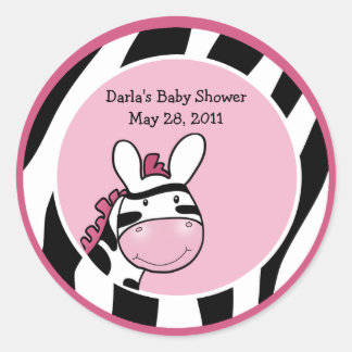 Rond Sticker 3 pouces Baby shower DIVA ZEBRA ROSE