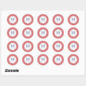 Rond Sticker 4 juillet Red Checks Blue Monogram Party (Feuille)