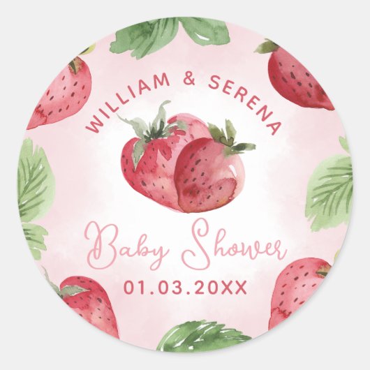 Rond Sticker à Baby shower de fraise rose mûre (Devant)