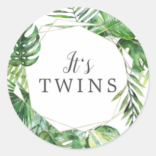 Rond Sticker à Baby shower jumeaux Wild Tropical Palm