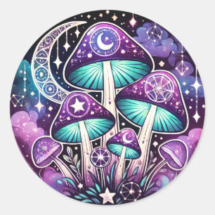 Rond Sticker à champignons célestes aux accents mystiqu