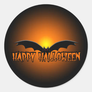 Rond Sticker à chauve-souris Orange Black Happy Hallowe