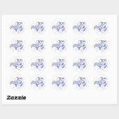 Rond Sticker à cheval bleu et blanc (Feuille)