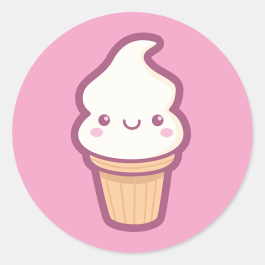 Rond Sticker à cône de crème glacée Kawaii (Devant)