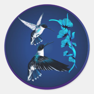 Rond Sticker à deux colibris bleus
