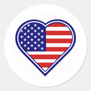 Rond Sticker à drapeau américain en forme de coeur