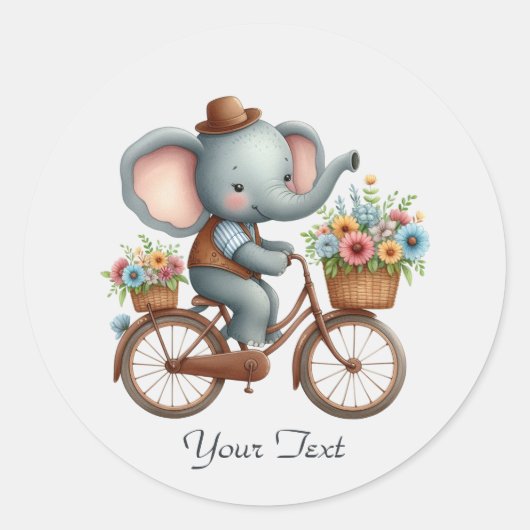 Rond Sticker à éléphant à vélo floral (Devant)