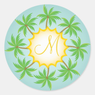 Rond Sticker à enveloppe de monogramme Mariage tropical