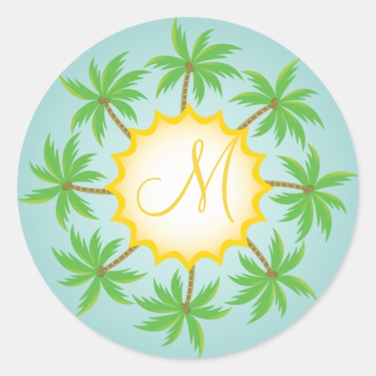 Rond Sticker à enveloppe de monogramme Mariage tropical (Devant)
