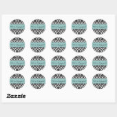 Rond Sticker à enveloppe noire Damask bleu (Feuille)