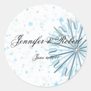 Rond Sticker à enveloppes Aqua et Silver Snowflake