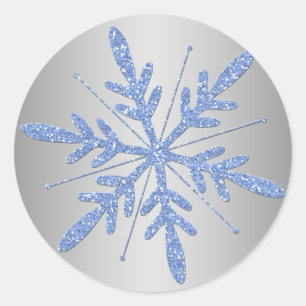 Rond Sticker à flacons de neige bleu et argent