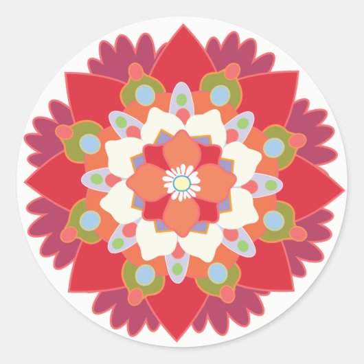 Rond Sticker à fleurs couleur rouge Lotus Mandala (Devant)
