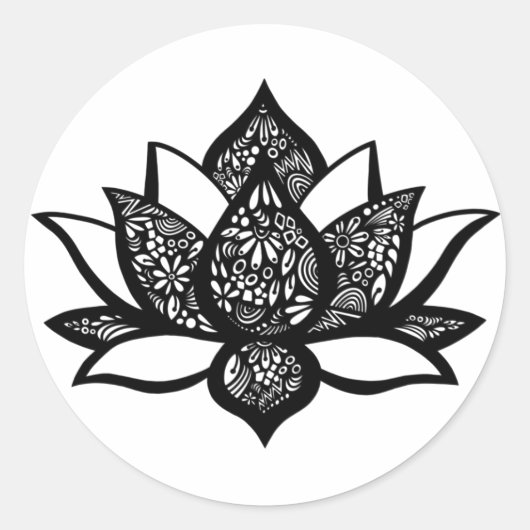 Rond Sticker à fleurs de lotus noir et blanc (Devant)