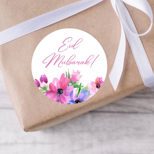 Rond Sticker à fleurs roses de l'Aïd Moubarak
