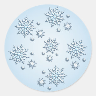 Rond Sticker à flocons de neige bleu-blanc