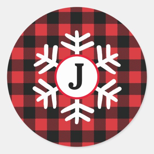 Rond Sticker à flocons de neige en plaid de buffle Mono (Devant)