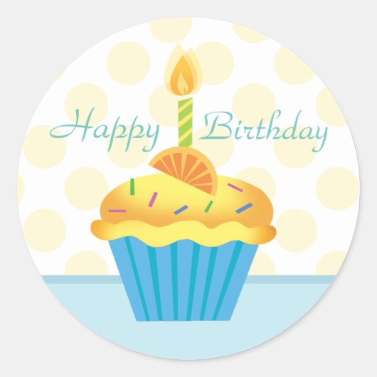 Rond Sticker à gâteau jaune et bleu d'anniversaire (Devant)