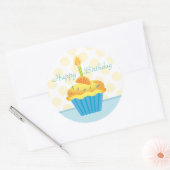 Rond Sticker à gâteau jaune et bleu d'anniversaire (Enveloppe)