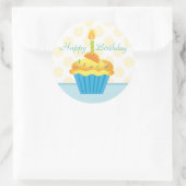 Rond Sticker à gâteau jaune et bleu d'anniversaire (Sac)