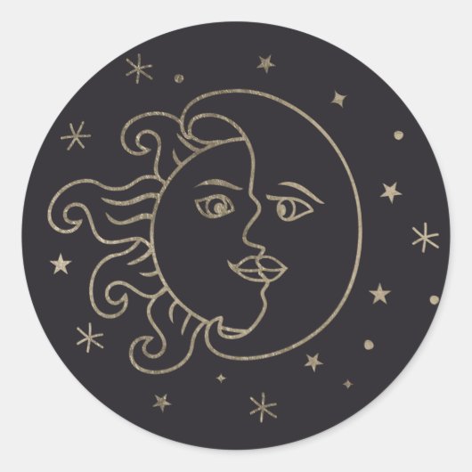 Rond Sticker à huile or soleil et lune (Devant)