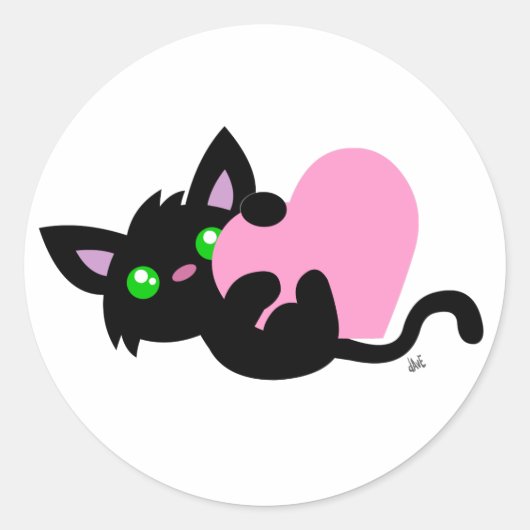 Rond Sticker à Kitty noir de la Saint-Valentin (Devant)