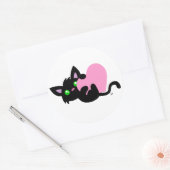 Rond Sticker à Kitty noir de la Saint-Valentin (Enveloppe)