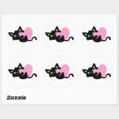 Rond Sticker à Kitty noir de la Saint-Valentin (Feuille)